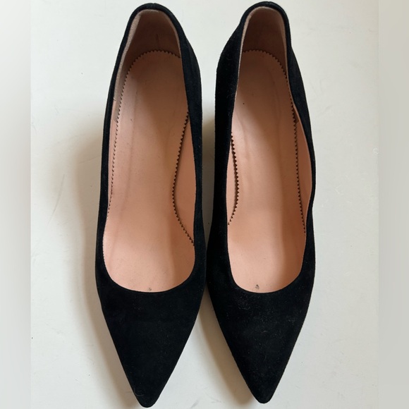 Black Suede J Crew Pointy Toe Boxy Heel Size 7 - Picture 3 of 7
